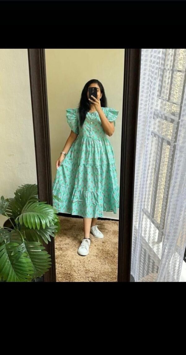 Blue Floral Printed Knee Length Dress